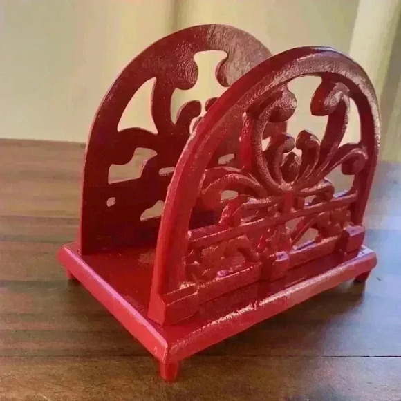 Vintage Cast Iron Red Napkin Holder..Scroll Design - Picture 3 of 6